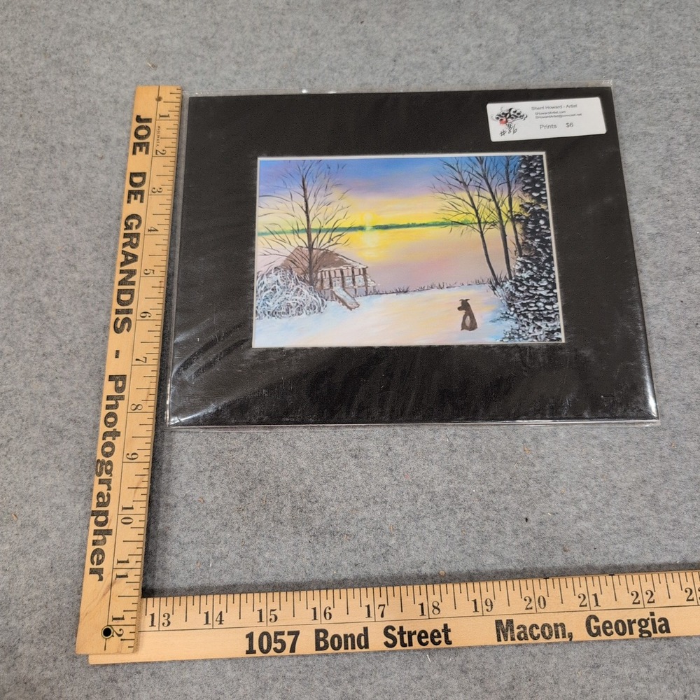 Sherri Howard Winter Landscape Art Print Matted Cabin Dog Sunset Snow Scene - Picture 2 of 4